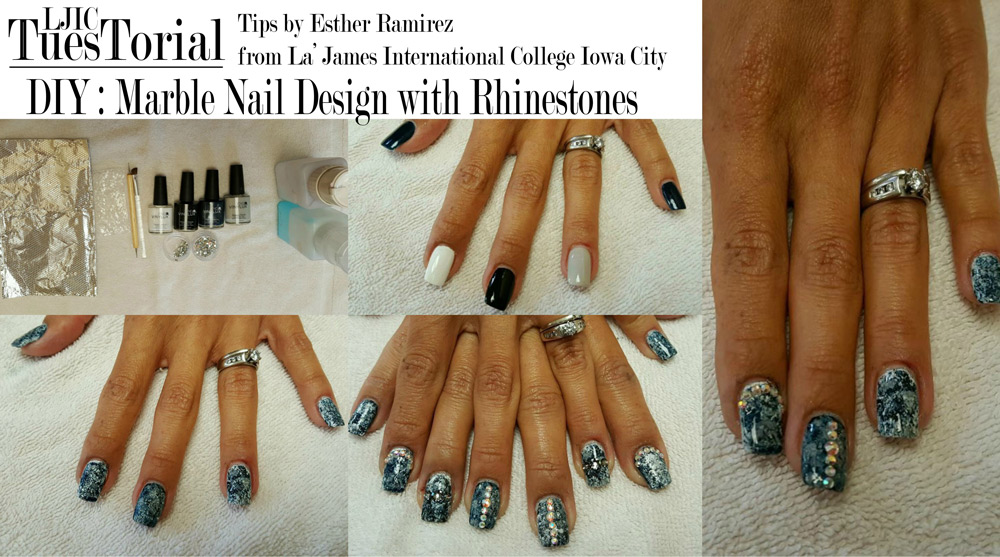 Marble Nails With Rhinestones